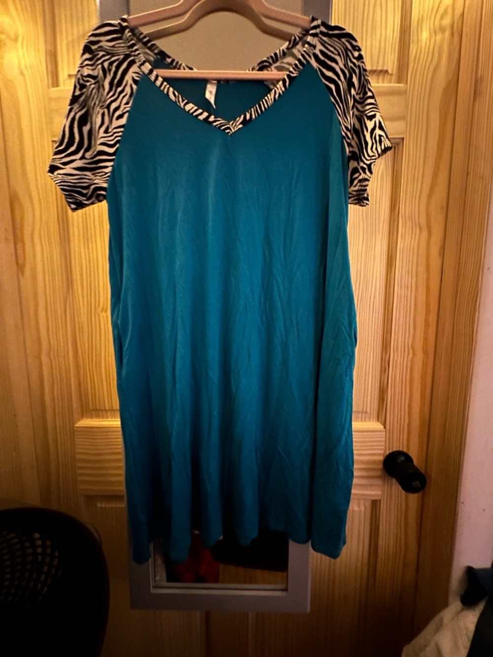 Teal Nightgown with Zebra-Print Trim